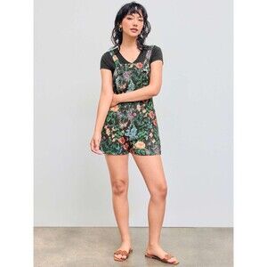 Cider Lightweight Corduroy Black Floral Romper Shortalls Sz M Dark Cottagecore